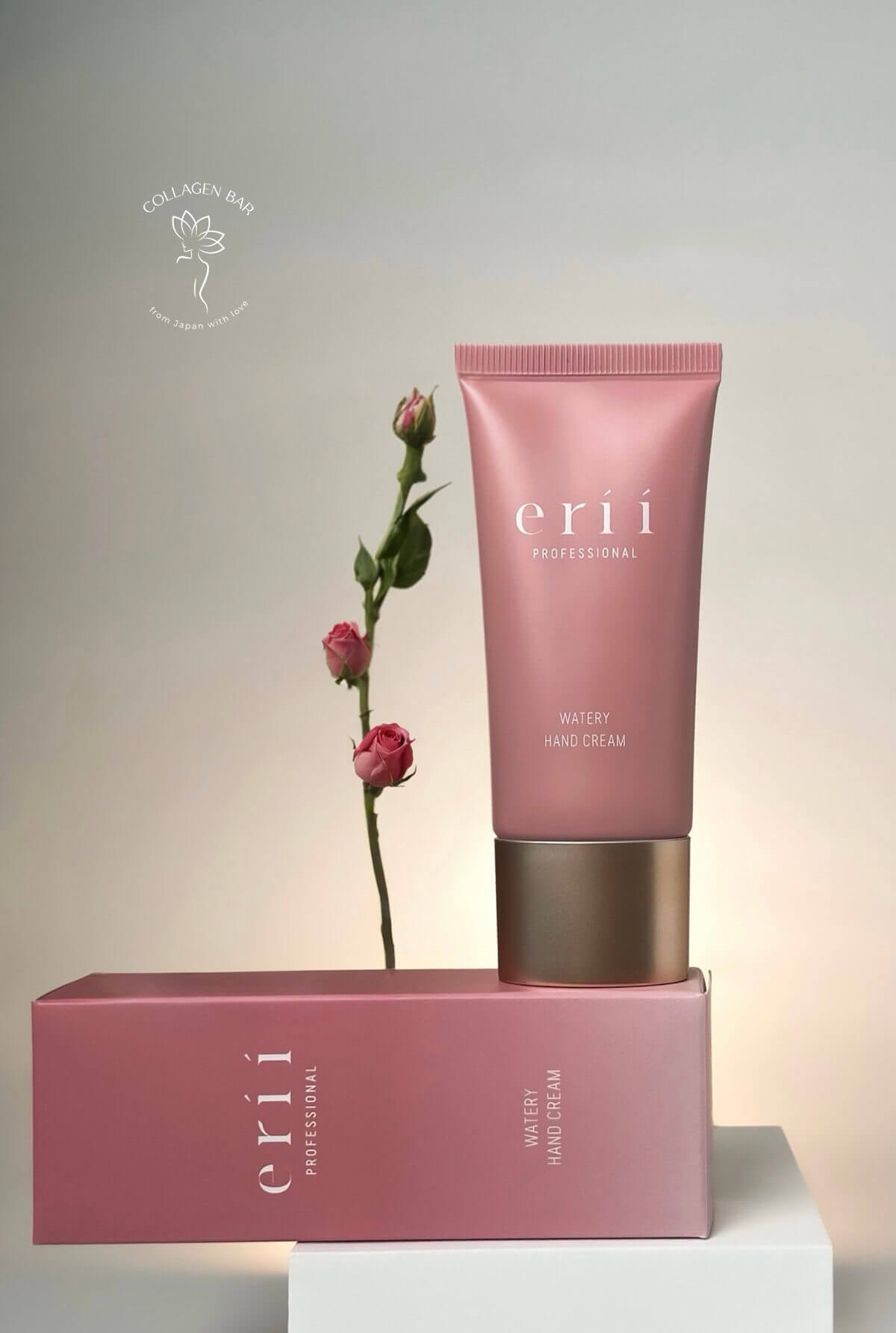 Крем для рук erii PROFESSIONAL Watery Hand Cream (коробка и тюбик) с веткой нераспустившихся бутонов розы