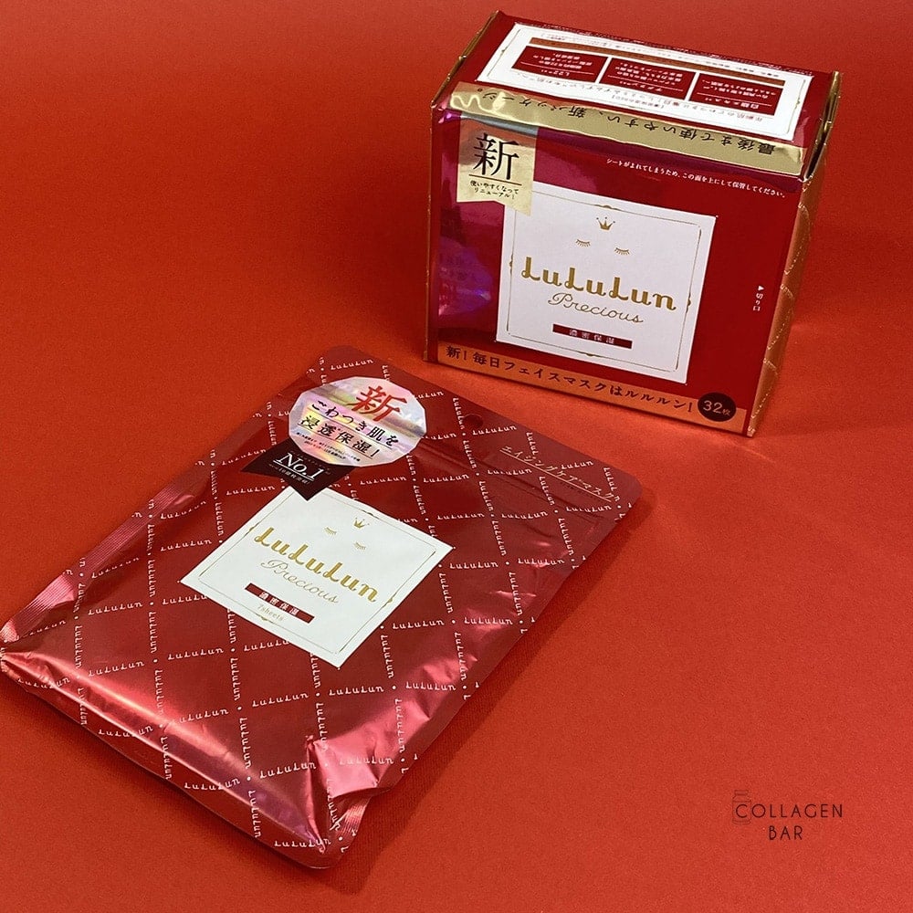 Маски LuLuLun Precious RED в упаковках на 32 і 7 штук на червоному тлі