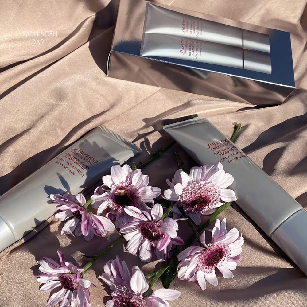 Бальзам для кожи головы SHISEIDO ADENOVITAL на светло-коричневой ткане с фиолетовыми цветами