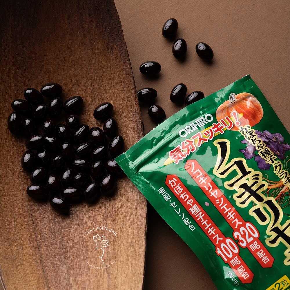 Упаковка ORIHIRO Saw Palmetto і капсули з упаковки поруч