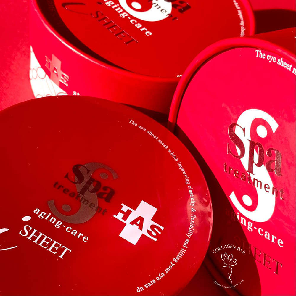 3 коробки з патчами SPA Treatment HAS Stretch iSHEET на червоному тлі