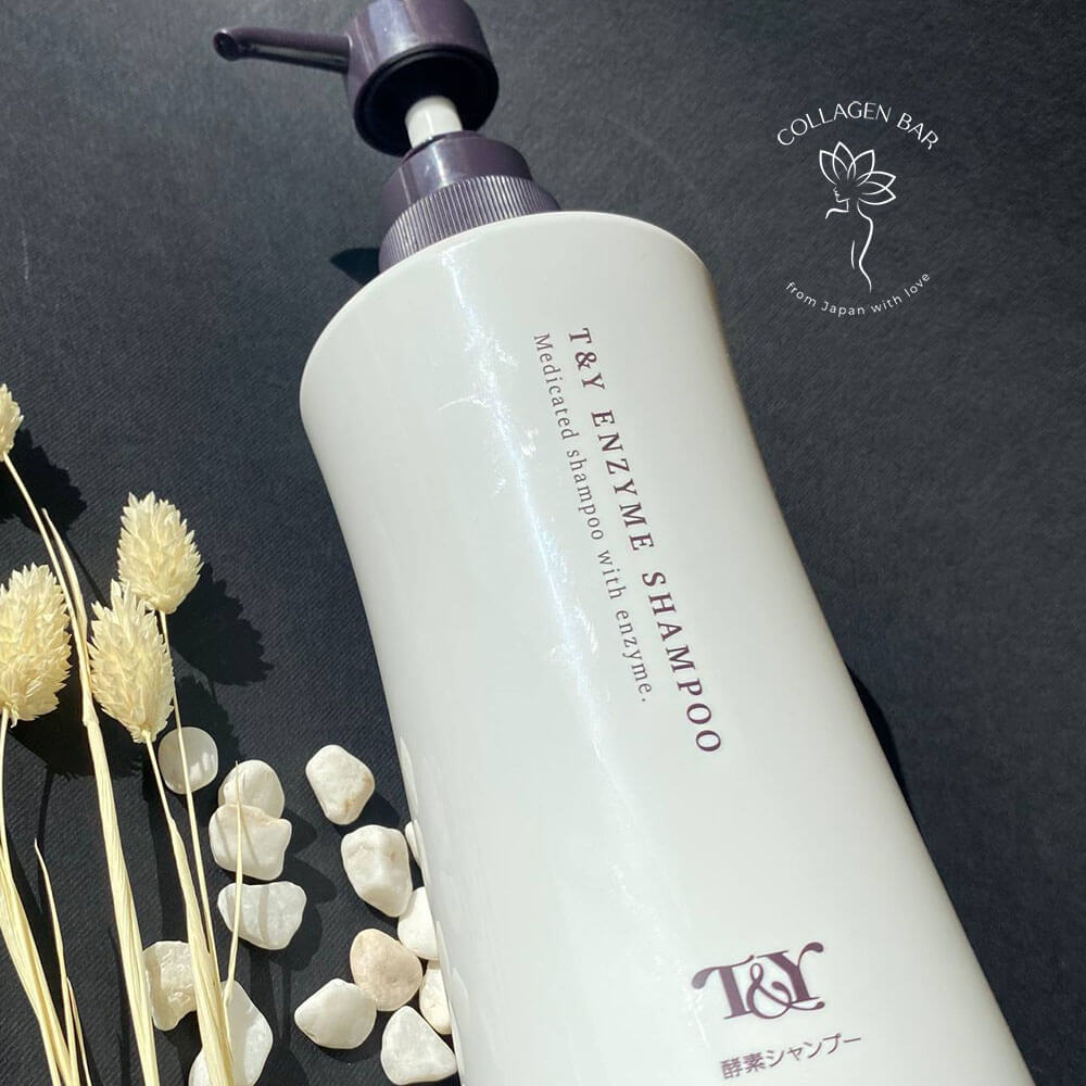 Шампунь для глибокого очищення TAKIGAWA T&Y Enzyme Shampoo на чорному тлі з сухими колосками
